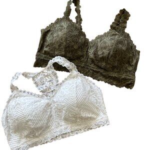 NWOT Maurices Plus Size 2X Lace Bralette Set Olive Green & White Racerback
